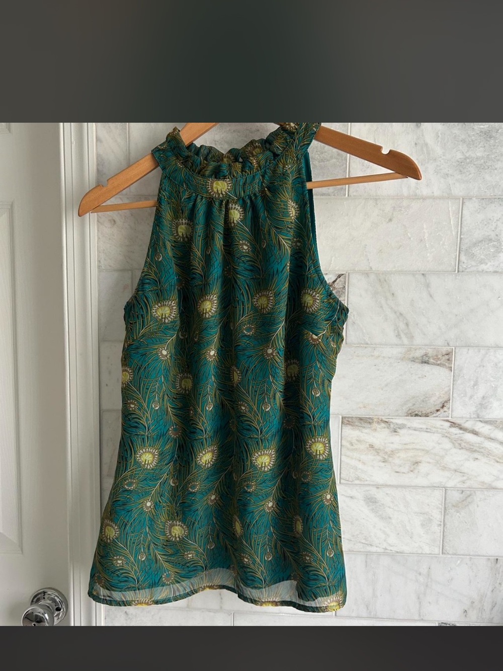 Liberty of London Women’s Teal Peacock Print Halter Top XS